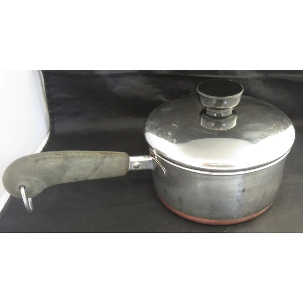 Revere Ware 1 qt Sauce Pan Copper Clad Bottom Pot w/ Lid Vintage